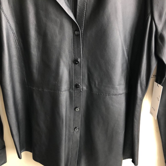 Ecru Black Leather Button Down Shirt